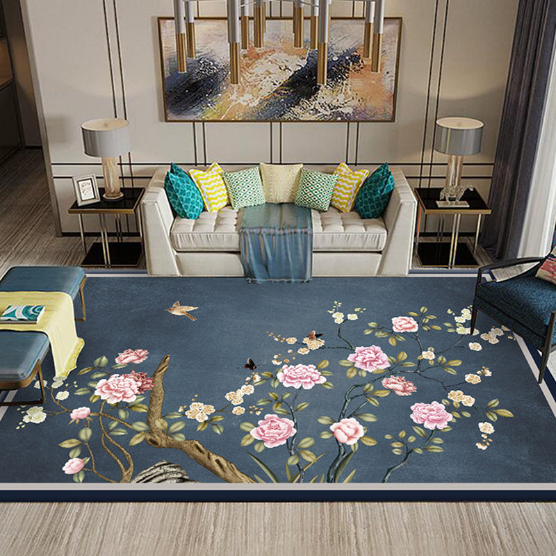 Classic Living Room Rug Multi Colored Plant Pattern Area Rug Polyster Non-Slip Easy Care Carpet