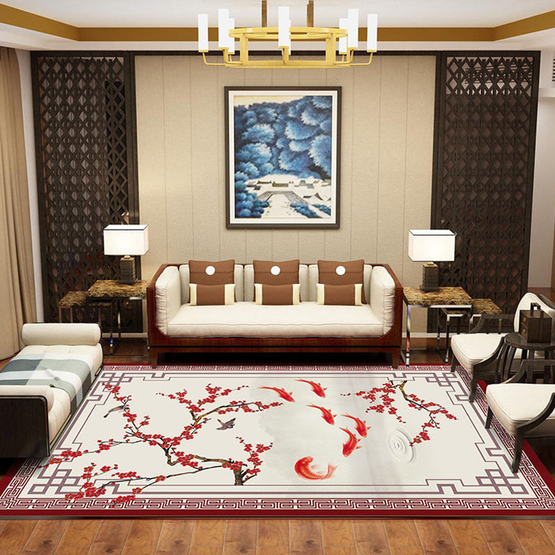 Classic Living Room Rug Multi Colored Plant Pattern Area Rug Polyster Non-Slip Easy Care Carpet