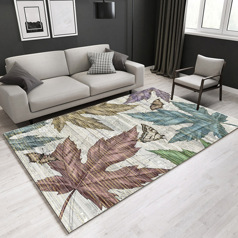 Multi Colored Plant Print Rug Polypropylene Simplicity Carpet Non-Slip Pet Friendly Indoor Rug for Living Room