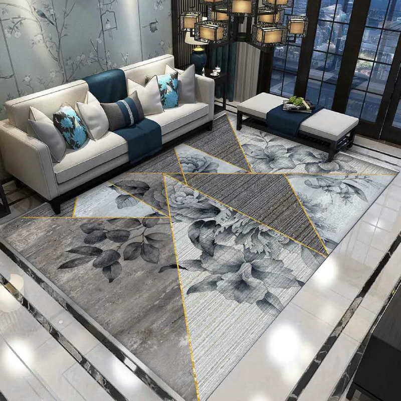 Luxury Living Room Rug Multi Colored Plant Pattern Carpet Polypropylene Machine Washable Anti-Slip Rug