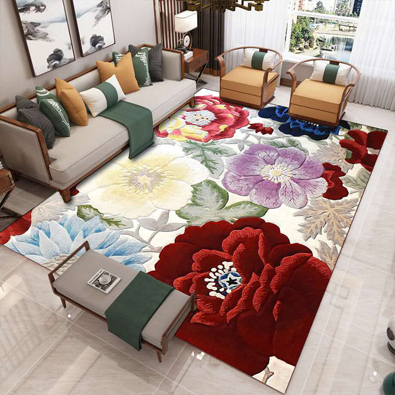 Luxury Living Room Rug Multi Colored Plant Pattern Carpet Polypropylene Machine Washable Anti-Slip Rug
