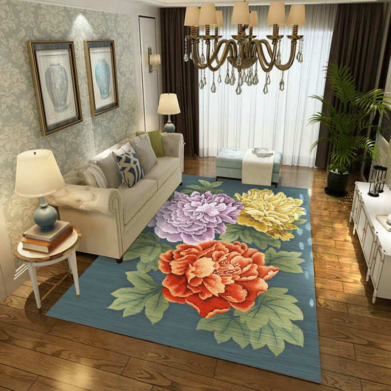 Luxury Living Room Rug Multi Colored Plant Pattern Carpet Polypropylene Machine Washable Anti-Slip Rug