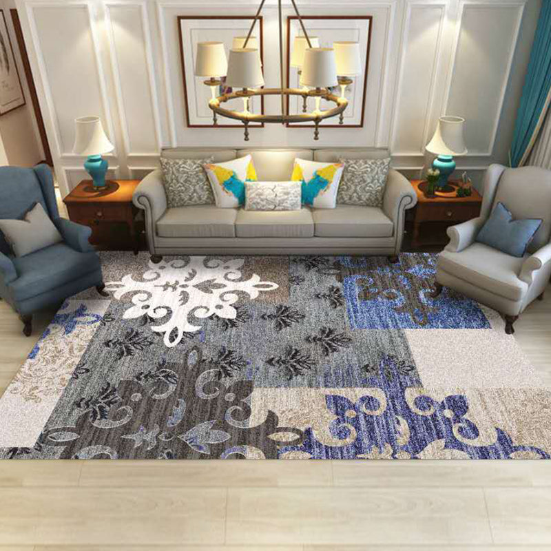 Luxury Living Room Rug Multi Colored Plant Pattern Carpet Polypropylene Machine Washable Anti-Slip Rug