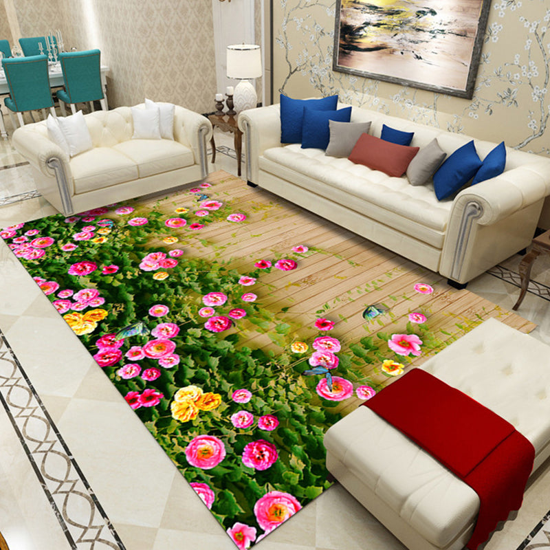 Classic Plant Print Rug Multi-Color Western Area Rug Polypropylene Easy Care Stain-Resistant Carpet for Parlor