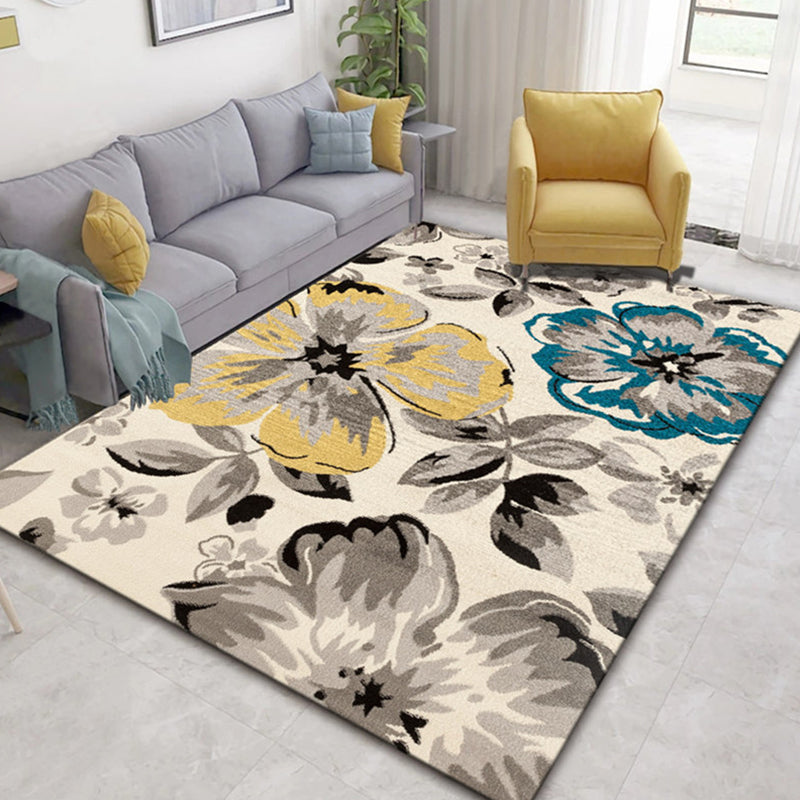 Chinese Plant Print Rug Multi Colored Polyster Area Rug Polyster Pet Friendly Machine Washable Carpet for Room