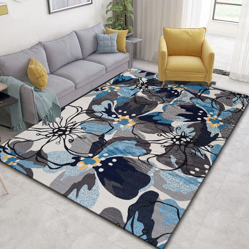 Chinese Plant Print Rug Multi Colored Polyster Area Rug Polyster Pet Friendly Machine Washable Carpet for Room