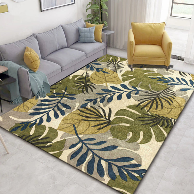 Chinese Plant Print Rug Multi Colored Polyster Area Rug Polyster Pet Friendly Machine Washable Carpet for Room