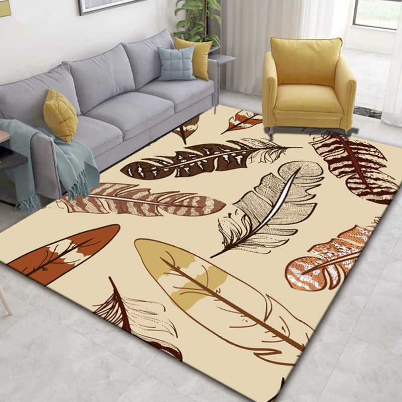Chinese Plant Print Rug Multi Colored Polyster Area Rug Polyster Pet Friendly Machine Washable Carpet for Room