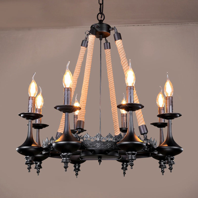 Retro Candelabra Suspension Light Iron Chandelier Light in Black for Dining Room