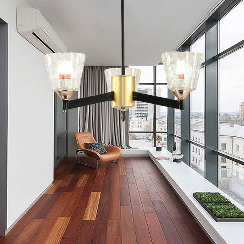 Lámpara de lámpara de cono negro modernismo vidrio de celosía 3/6/8 luces colgantes de techo