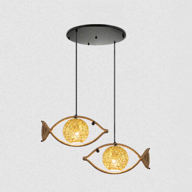 Éclairage de suspension de poisson à corde de chanvre