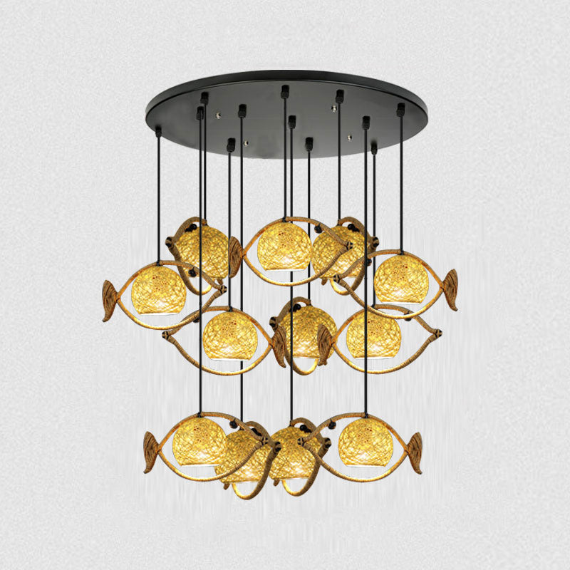 Éclairage de suspension de poisson à corde de chanvre