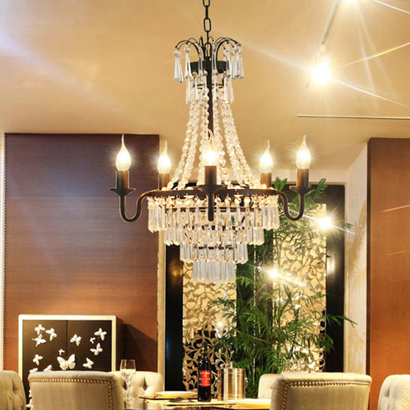 Schwarzer Pyramide Kronleuchter anheizt helles Licht aus der Mitte des Jahrhunderts Kristall 10 Köpfe hängende Deckenleuchte für Wohnzimmer