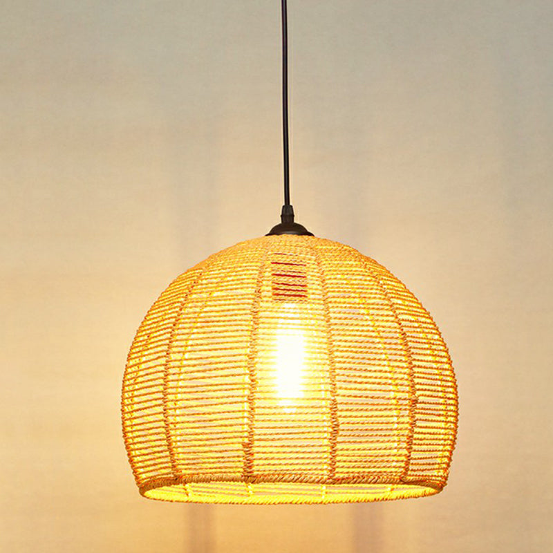 Corde de chanvre ombragée Lumière suspendue rustique 1 Bulbe Restaurant Pendante luminaire en marron