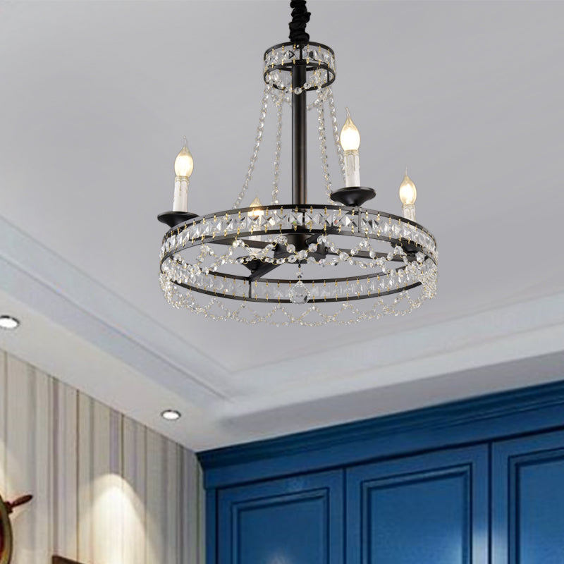 Retro kreisförmige hängende Kronleuchterkristall 4/6/8 Lichter Aufhängung Licht in Schwarz