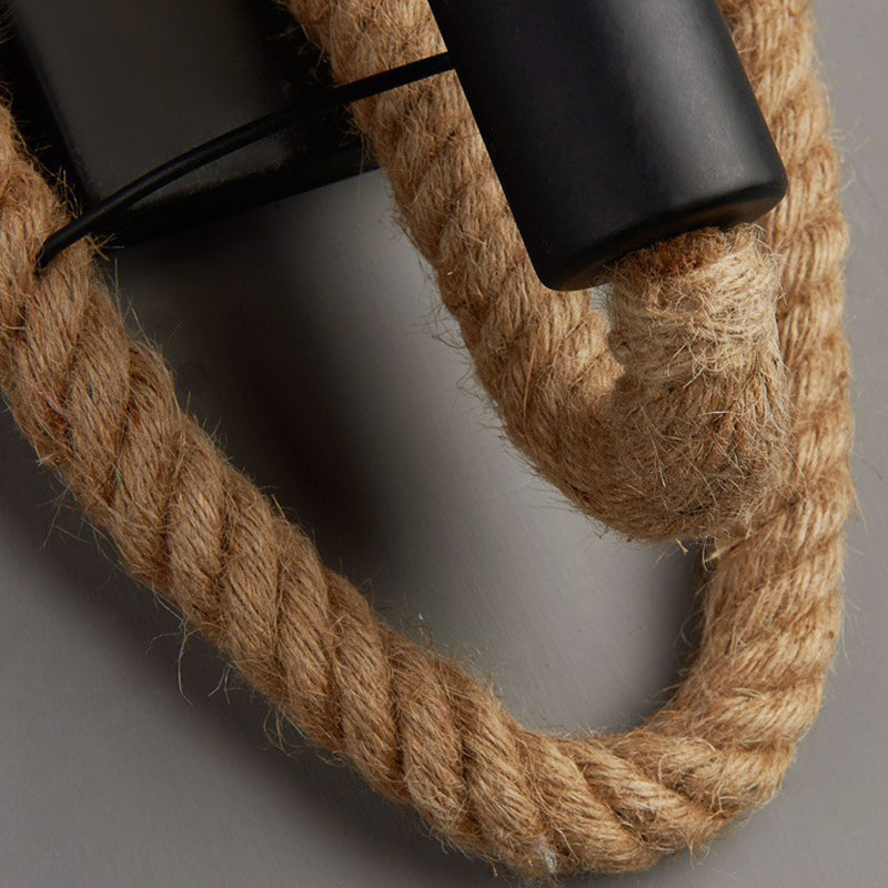 Black Open Bulb Wall Lamp Industrial Iron Single-Bulb Corridor Wall Mounted Light with Hemp Rope