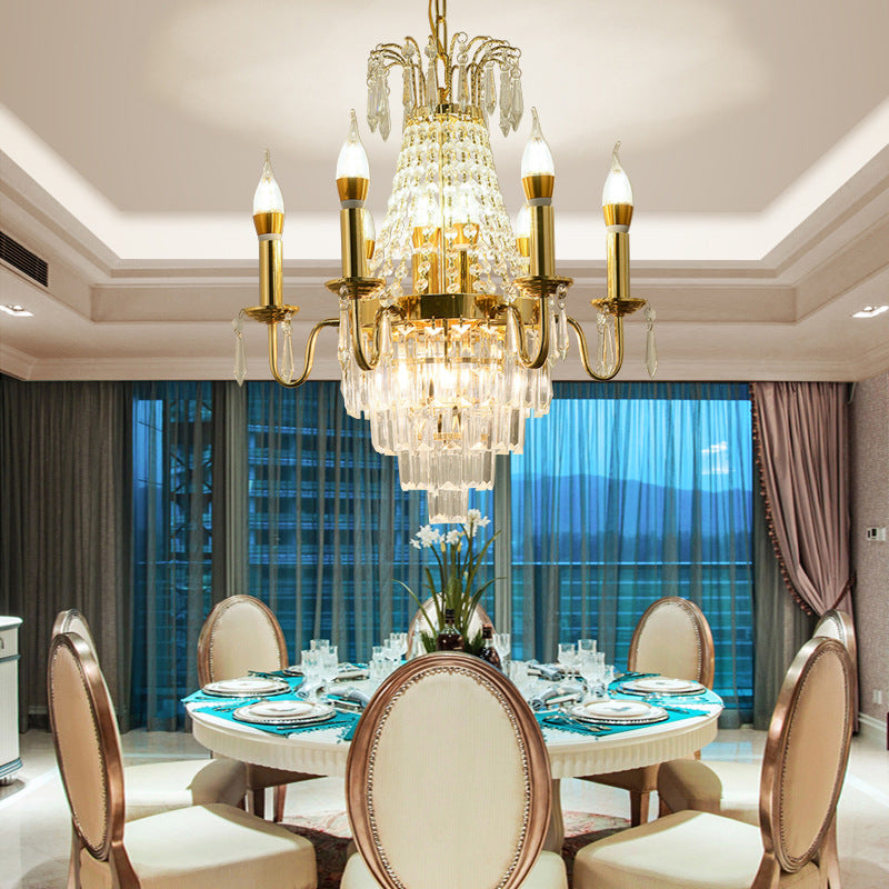 6 cabezas de lámpara de araña Sputnik Lámpara de cristal de mediados del siglo en oro para sala de estar