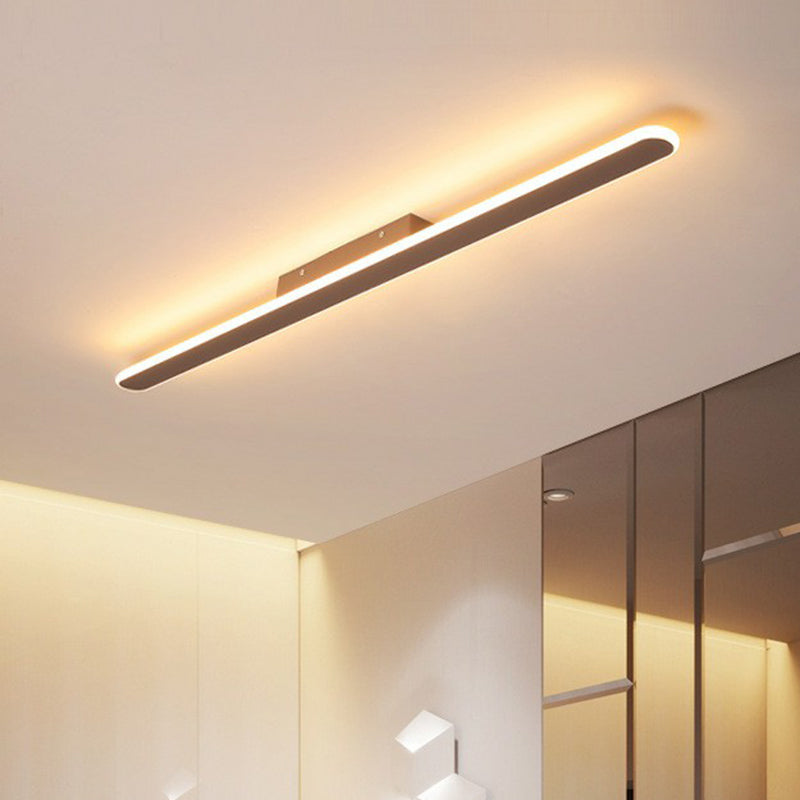 Linear Shaped Metallic LED Flush Mount Modern Coffee Flushmount Ceiling Light for Corridor