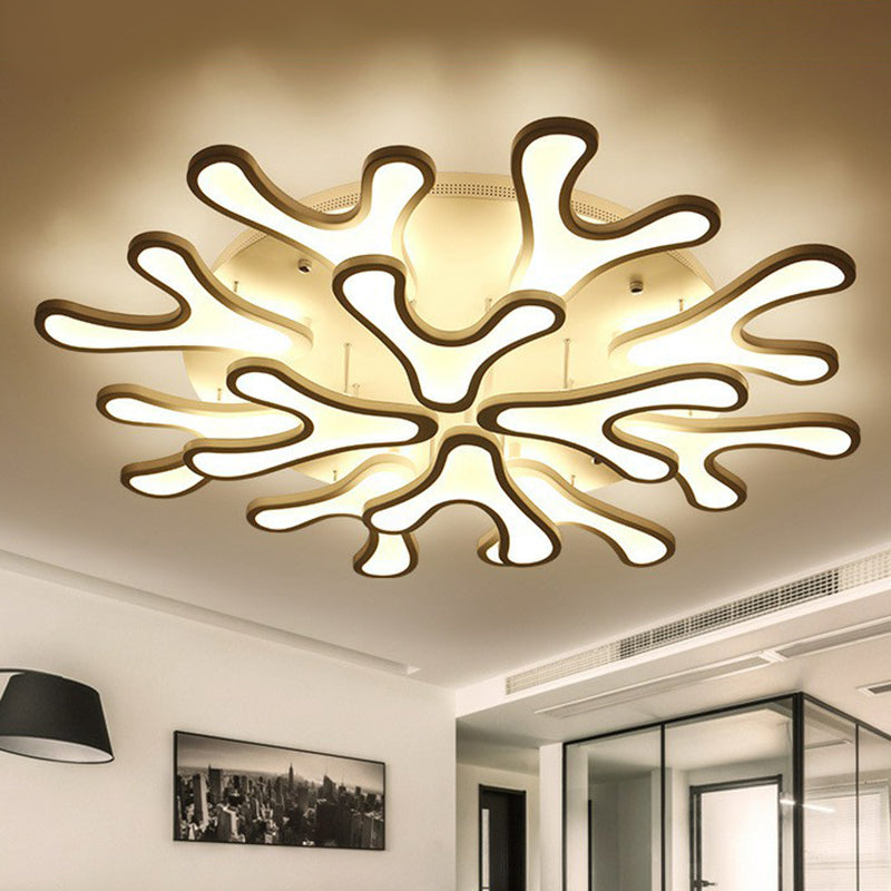 Acrylic Coral LED Semi Flush Lighting Modern Style White Ceiling Mounted Light Fixture
