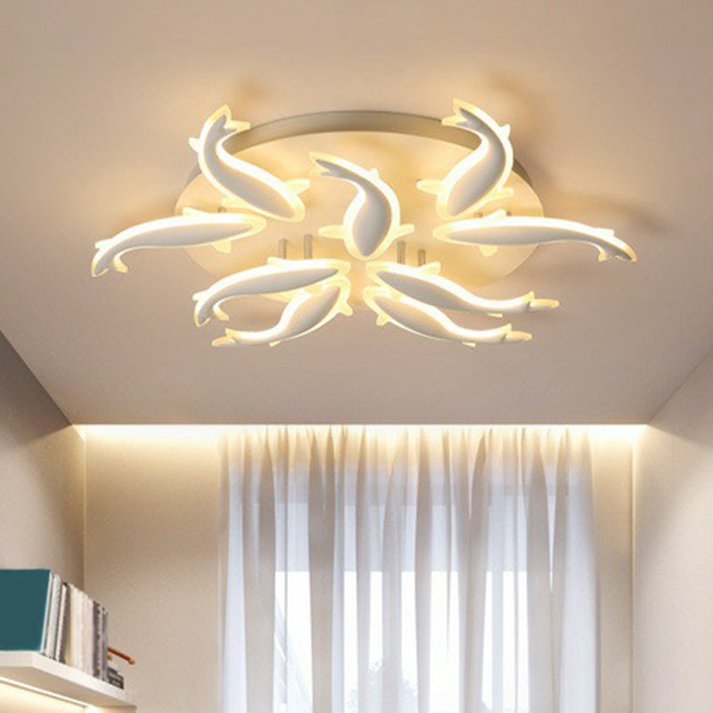 Fisch Flush Mount Leichte zeitgenössische Acryl -weiße LED -LED -Semi -Flush Deckenleuchte für Wohnzimmer