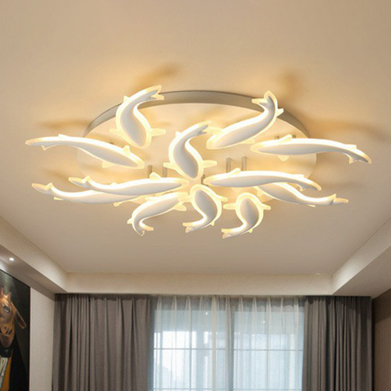 Fisch Flush Mount Leichte zeitgenössische Acryl -weiße LED -LED -Semi -Flush Deckenleuchte für Wohnzimmer