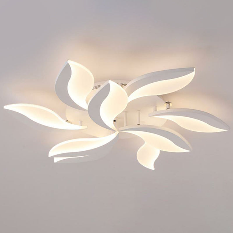 Simple Style Leaf LED Semi Flush Lighting Acrylic Living Room Ceiling Mounted Light Fixture in White
