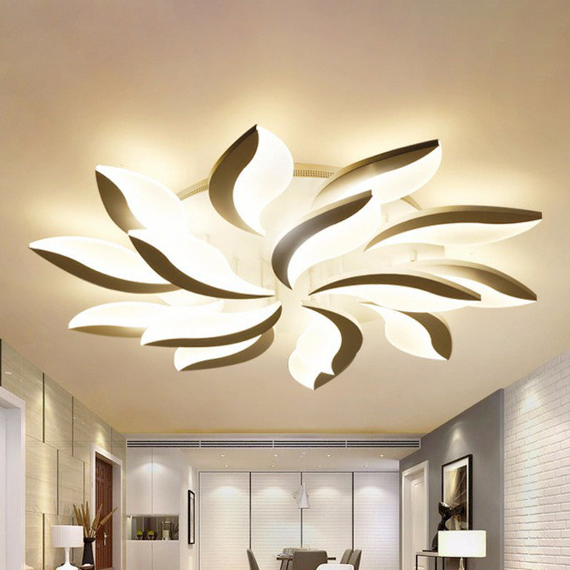 Simple Style Leaf LED Semi Flush Lighting Acrylic Living Room Ceiling Mounted Light Fixture in White