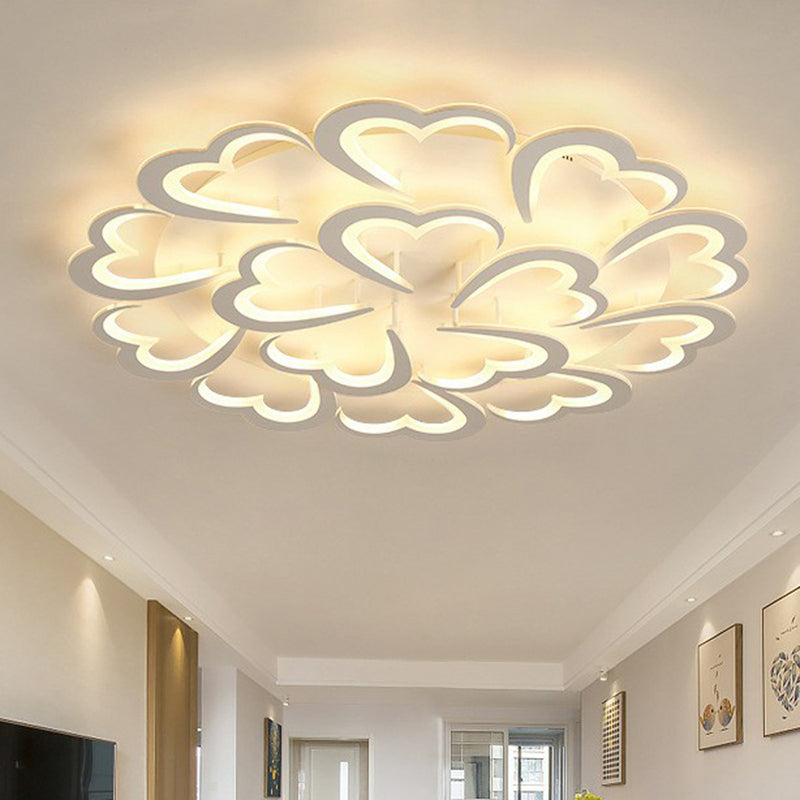 Floral Ceiling Mounted Light Minimalist Acrylic Living Room LED Semi Flush Mount in White