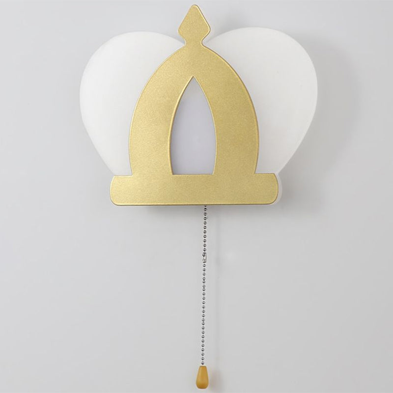 Crown Acrylic Wall Sconce Lamp Modern Style Gold LED Wall Lighting Fixture with Pull Chain for Bedroom