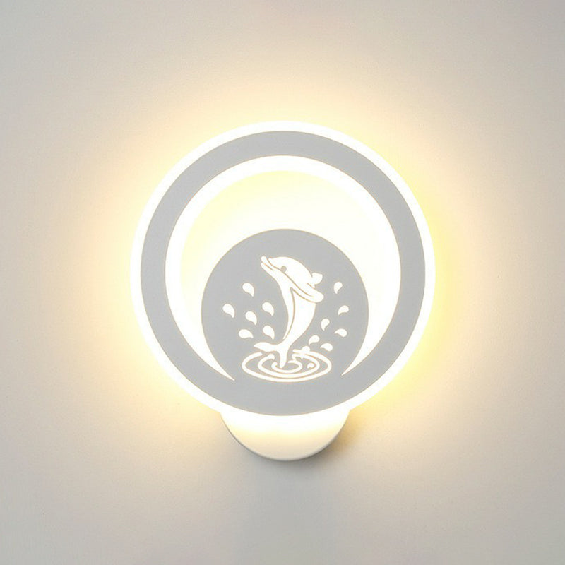 Modern Circular Shaped Sconce Lighting Acrylic Living Room LED Wall Light Fixture in White