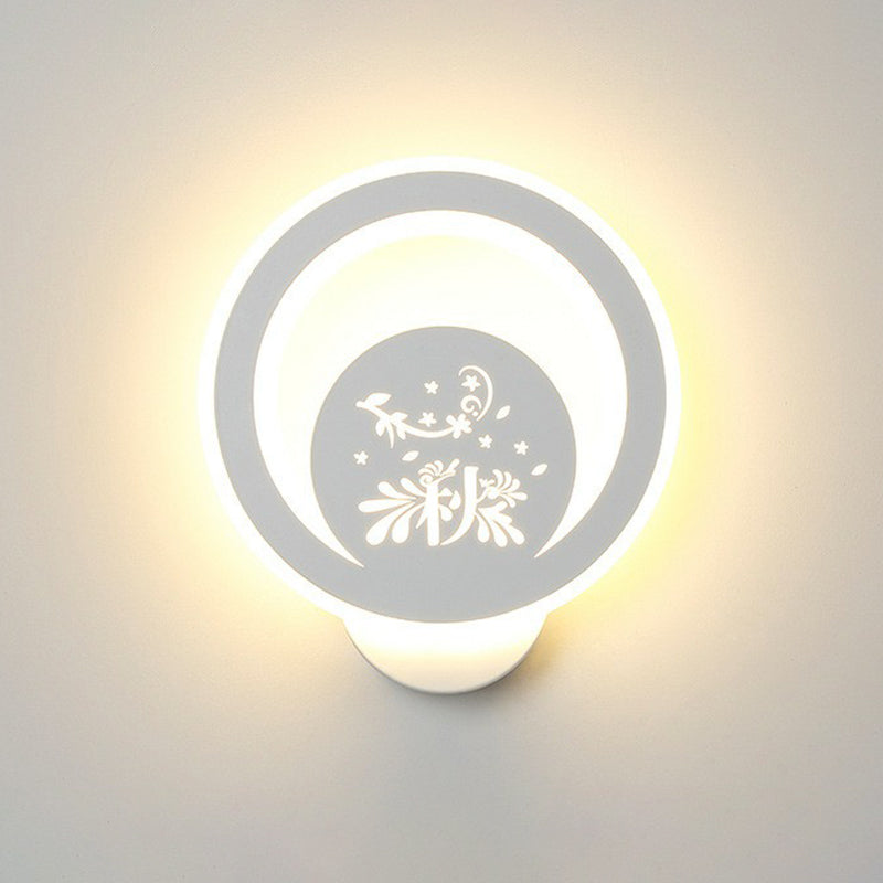 Modern Circular Shaped Sconce Lighting Acrylic Living Room LED Wall Light Fixture in White