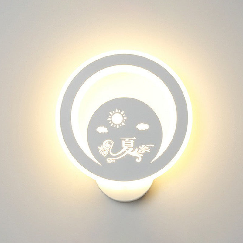 Modern Circular Shaped Sconce Lighting Acrylic Living Room LED Wall Light Fixture in White