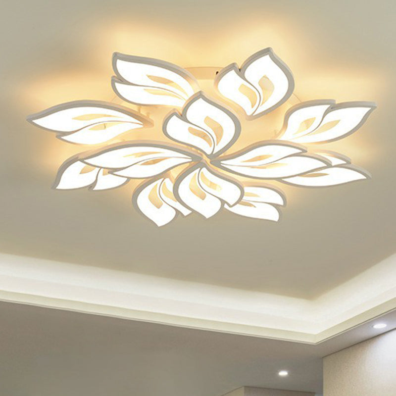Minimalist Flower Ceiling Mounted Light Acrylic Living Room LED Semi Flush Mount in White