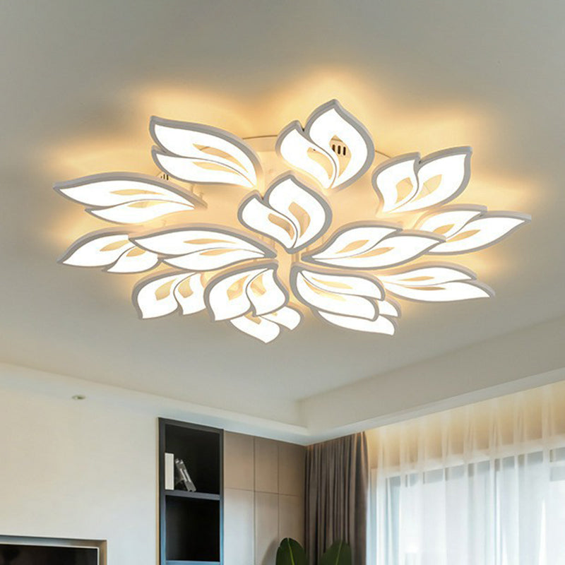 Minimalist Flower Ceiling Mounted Light Acrylic Living Room LED Semi Flush Mount in White
