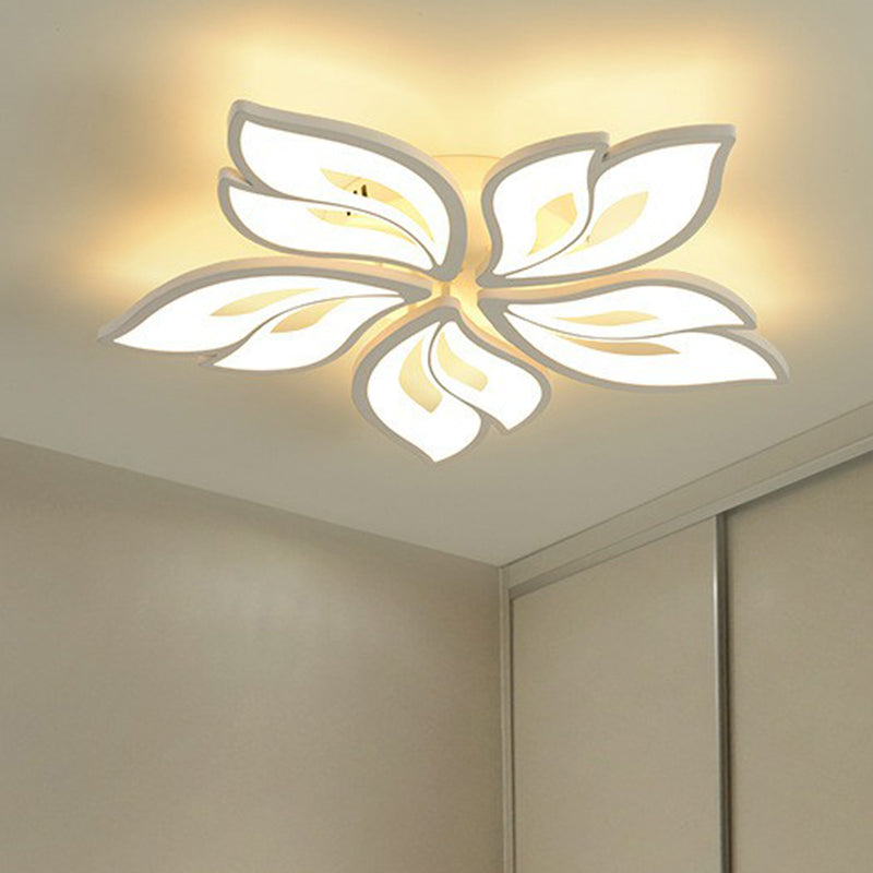 Minimalist Flower Ceiling Mounted Light Acrylic Living Room LED Semi Flush Mount in White