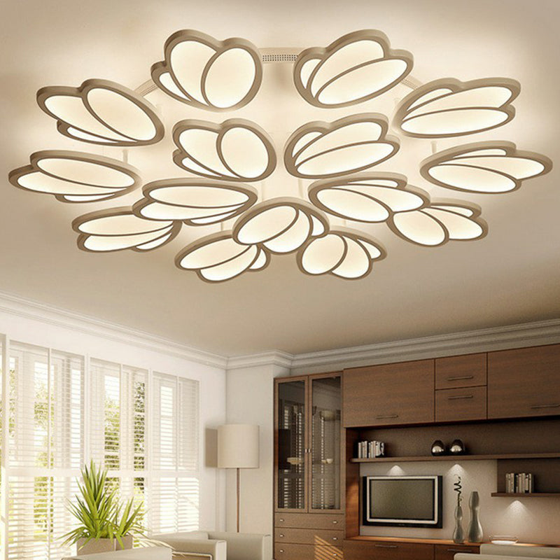 BlumenlED Semi Flush Moderne Acryl Wohnzimmer Flush Deckenleuchte in Weiß