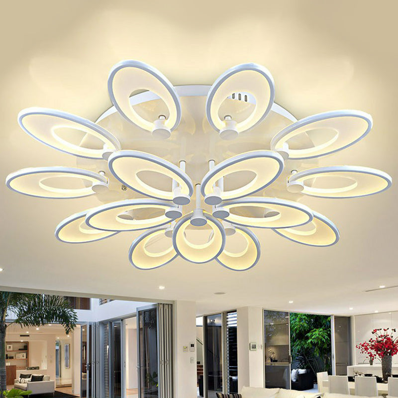 Peacock Living Room LED Semi Flush Lighting Acrylic Modern Ceiling Mounted Light Fixture in White