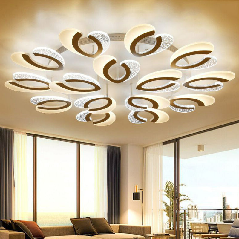 V-Shaped LED Semi Flush Modern Acrylic White Flush Ceiling Light Fixture for Living Room