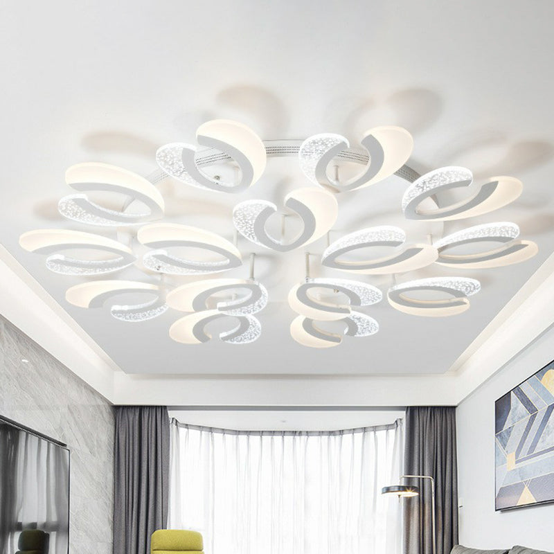V-Shaped LED Semi Flush Modern Acrylic White Flush Ceiling Light Fixture for Living Room