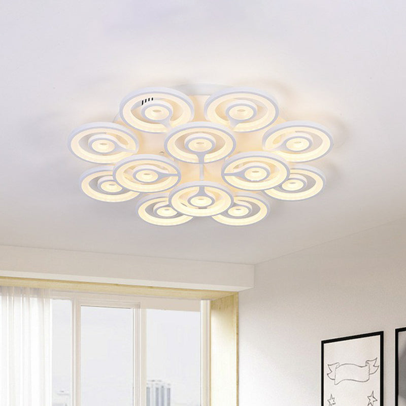 Floral LED Semi Flush Lighting Modern Style Acrylic Living Room Ceiling Mounted Light Fixture in White