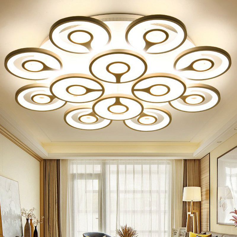 Floral LED Semi Flush Lighting Modern Style Acrylic Living Room Ceiling Mounted Light Fixture in White