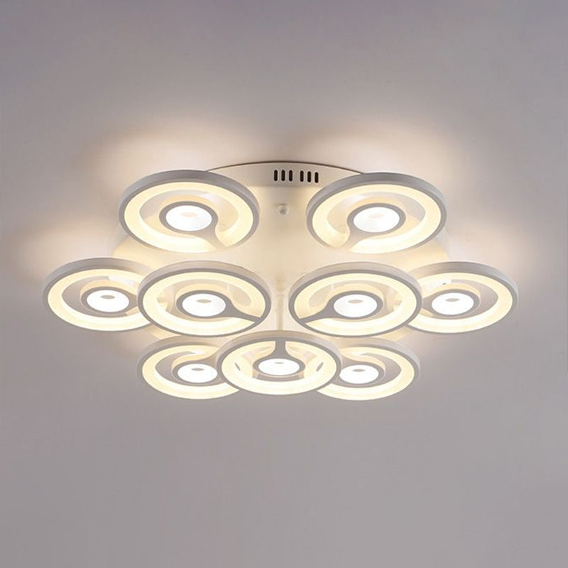 Floral LED Semi Flush Lighting Modern Style Acrylic Living Room Ceiling Mounted Light Fixture in White