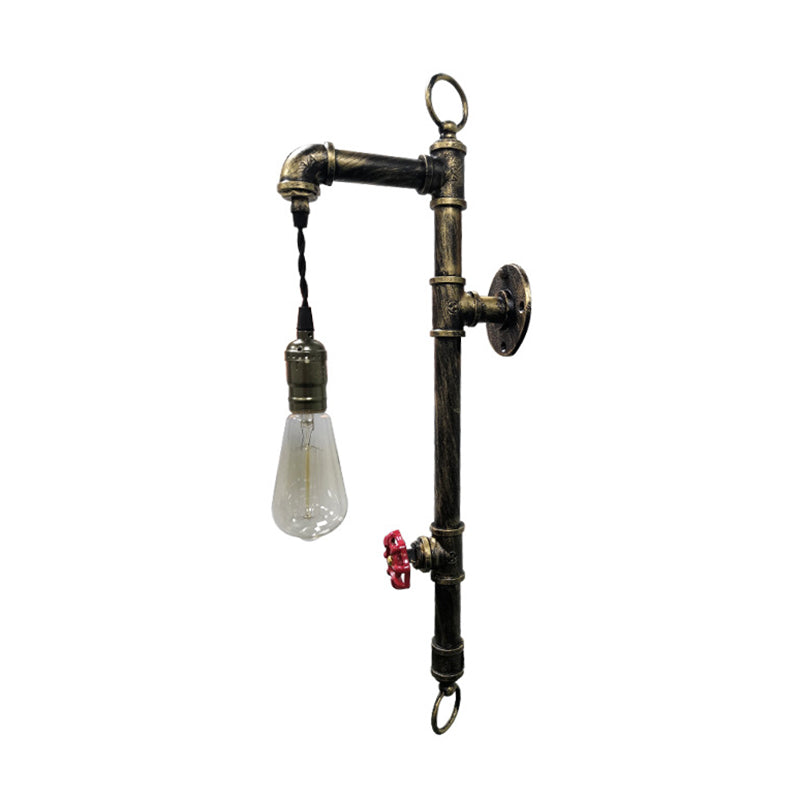 Industrial Water Pipe Wall Mount Light Single Iron Wall Light Fixture with Valve Handle
