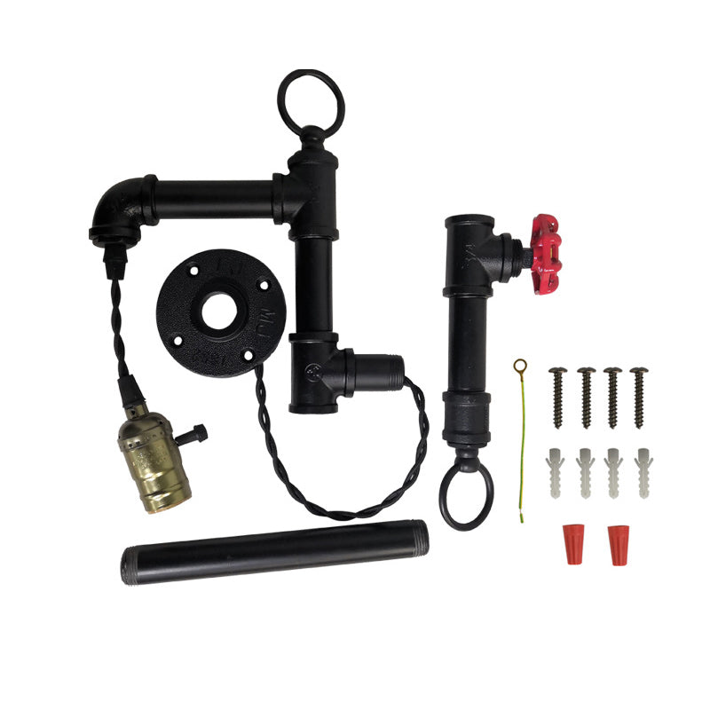 Industrial Water Pipe Wall Mount Light Single Iron Wall Light Fixture with Valve Handle