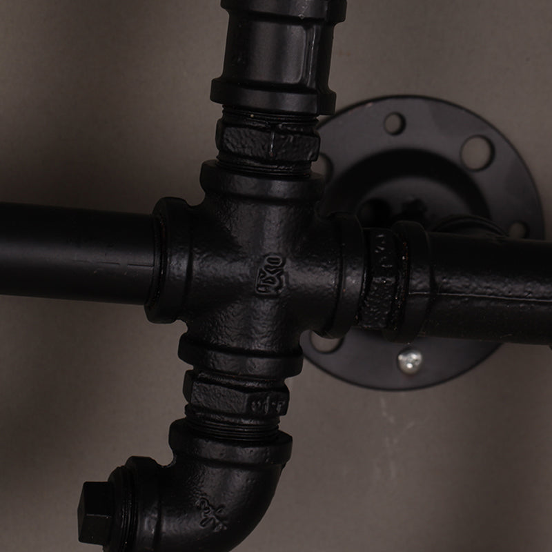 Rohrarm Eisenwandleuchte Vintage 2 Köpfe Restaurant Wandmontagelampe in Schwarz