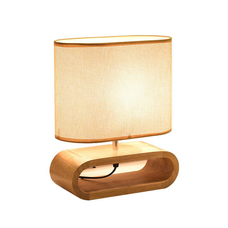 Stile nordico Lampade oblunga in legno da comodino a 1 lucciola con tonalità in tessuto