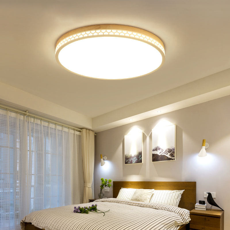 Plafonnier encastré circulaire en bois contemporain pour chambre à coucher, luminaire LED encastrable en blanc