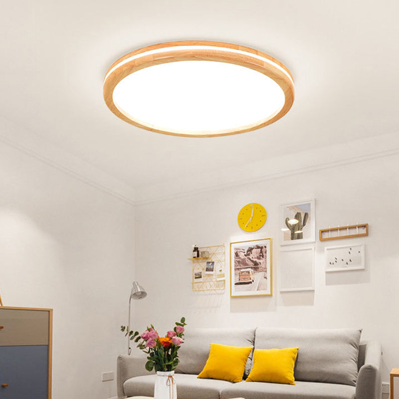 Legno Circolare LED Flush Mount Light Simplicity Flush Monte Soffitto Light con Acrilico Shade in White