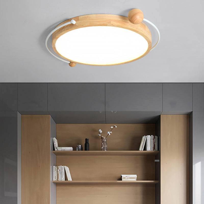 Circular Flush Ceiling Light Contemporary Acrylic Bedroom LED Flush Mount Lighting Fixture in Wood