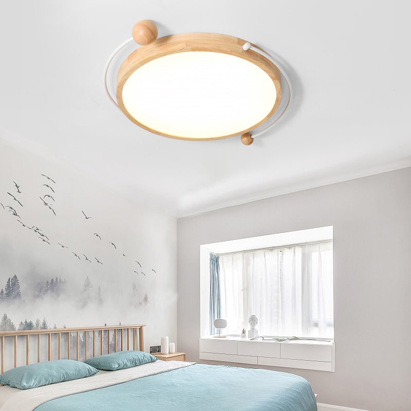 Circular Flush Ceiling Light Contemporary Acrylic Bedroom LED Flush Mount Lighting Fixture in Wood